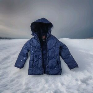 Swiss Tech Girls Puffer Jacket Coat Hood Faux Fur Lining Navy XSmall 4-5‎